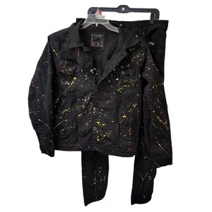 Focus Splatter Paint Jean Jacket And Jeans Set